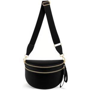 Crossbody Bags for Women Nylon Bum Bag Spacious Trendy Fanny Pack Large Sling Bags with Adjustable Strap (Bh Black)