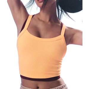 Scoop Neck Cami Tank Top for Women Seamless Workout Tops Racerback Cropped Tops Ribbed Camisole Sunset Orange, XS/S