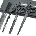 7.0 Inches Professional hair cutting thinning scissors set with razor (Black)