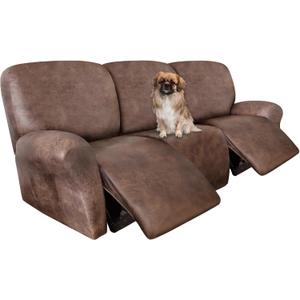 ANARACHON Recliner Couch Cover Leather Look Recliner Sofa Covers for 3 Cushion Reclining Sofa Slipcovers 8-Pieces Furniture Protector Spandex Fabric Washable (3 Seater, 02 Light Brown)