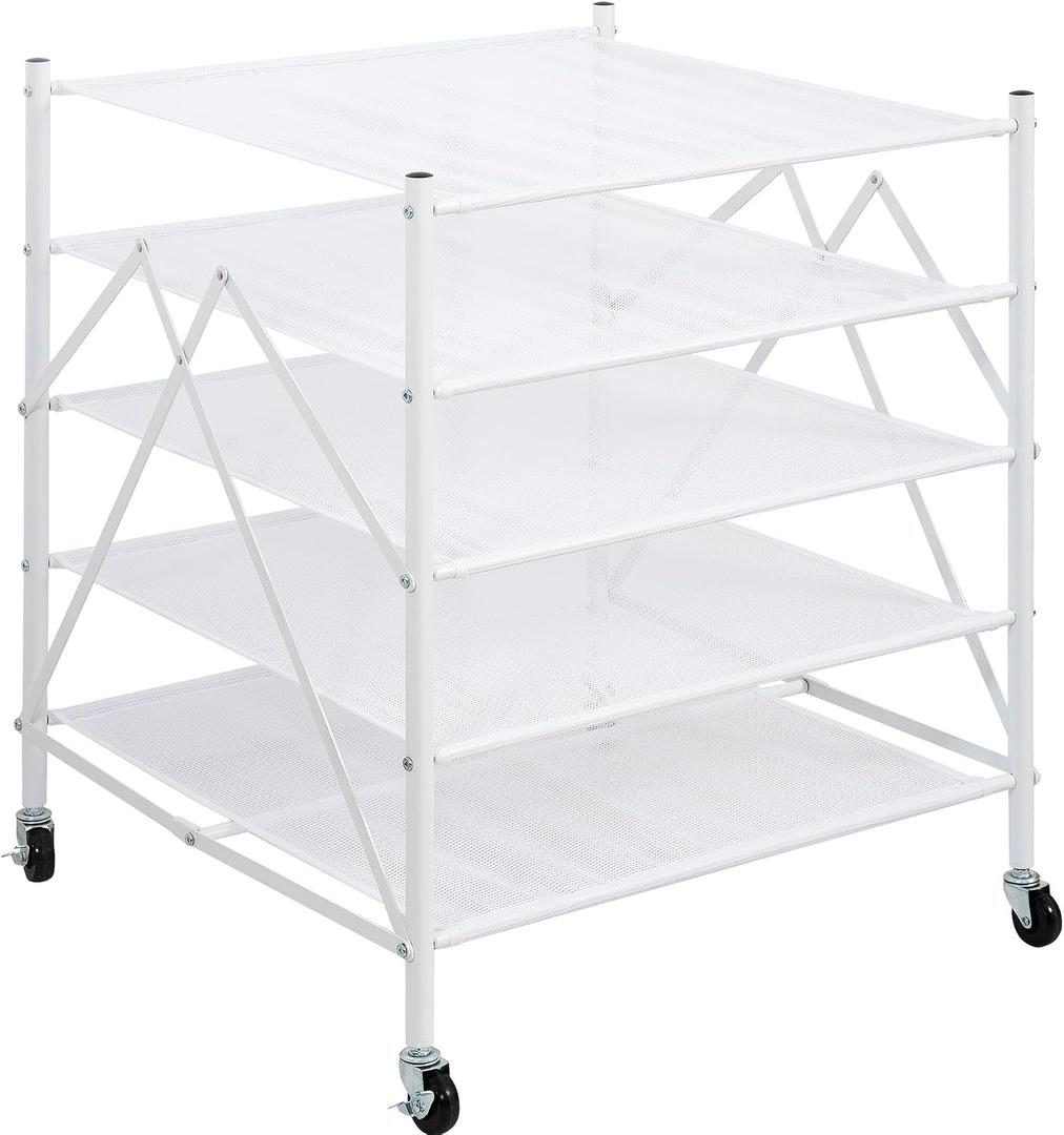 STORAGE MANIAC Sweater Drying Rack, Mesh Clothes Drying Rack, Stackable Laundry Drying Rack, Lay Flat Dryer for Delicates, Portable Dry Rack for Indoor or Outdoor, White, 5 Tier Foldable