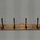 SKOLOO Rustic Wall Mounted Coat Rack with 16 Inch Mounting Hole Distance, Pine Solid Wood Coat Hook Hanger - 5 Hooks for Hanging Clothes Robes Towels Coats (Brown Plate & Black Hook)