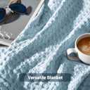 Aganear Cooling Waffle Blanket Queen Size for Hot Sleepers,Lightweight Cotton Summer Blanket of Rayon Derived from Bamboo.Breathable,Soft,Luxury for Bed,Couch and Sofa.Blue,90x90 Inches