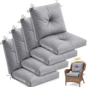 Marsui 4 Pack High Back Outdoor Chair Cushions Patio Furniture Tufted Pillow with Ties for Seat Pads Water Resistant Rocking Seat Cushions for Patio Dining Porch, 42 x 21 x 5 Inches (Light Gray)