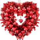 Hotop Valentines Wreath for Front Door Valentines Heart Shaped Tinsel Garland Hanging Heart Wreath Decor for Home Birthday Wedding Party Decoration Supplies(Red)