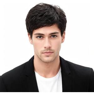 BCHR Men's Wigs,Short Mens Black Wig Layered Natural Hair Costume Halloween Heat Resistant Synthetic Wigs for Men Male