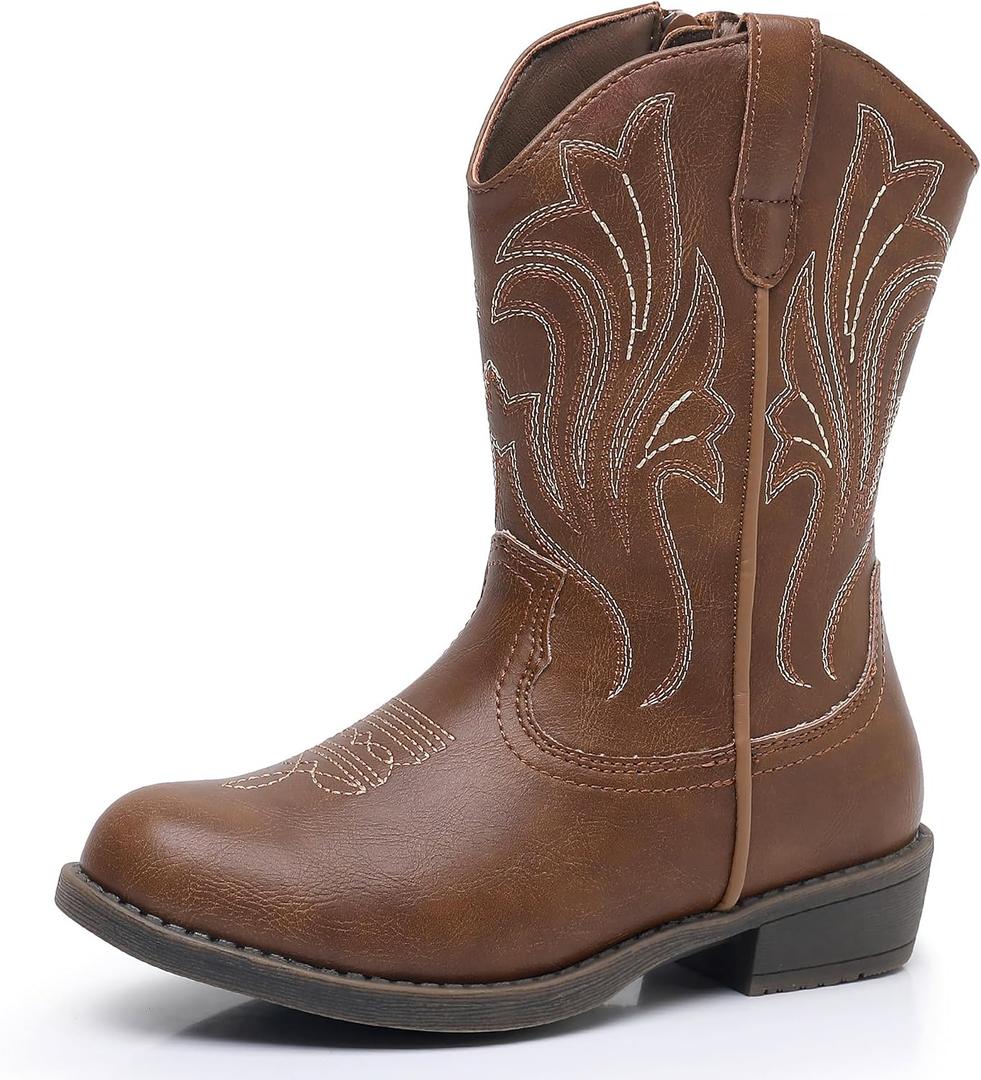 Ahannie Girls Cowboy Boots with Side Zipper – Western Cowgirl Boots for Toddler, Little Kid & Big Kid in Glitter or Classic Embroidery, 10 Toddler
