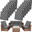 Newwiee 12 Pcs Patio Cushion Covers Outdoor Stretch Sofa Couch Cover Replacement Couch Slipcover Sofa Seat Chair Porch Patio Furniture Protector, Flexibility Washable(Dark Gray,Moroccan)