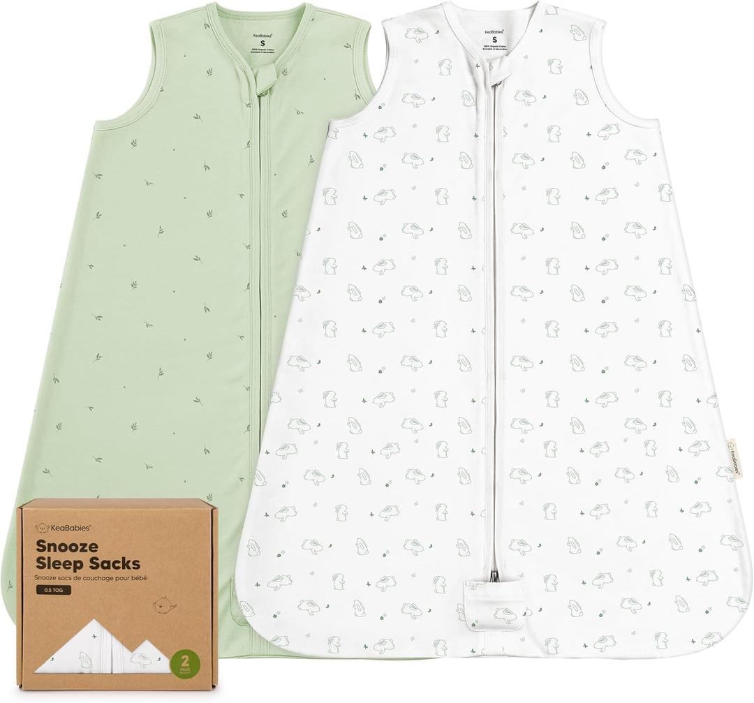 2-Pack Baby Sleep Sacks, Zipper Wearable Blanket - 0.5TOG Organic Cotton, Lightweight, Soft Cozy Infant Sleeping Sack 3-6 months, Easy to Wear Small Newborn Transition Swaddles Sleepsacks (Bunnies)