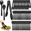 48 PCS Disposable Serving Utensils, Plastic Serving Spoons, Forks, and Tongs, Black Serving Utensils Set for Party, Buffet Serving Utensils for Restaurant, Dinner, Salad, Noodles, Soup
