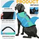 Queenmore Shark Dog Life Jacket, Dog Life Vests for Boating, High Buoyant Pet Life Vest for Swimming, Adjustable Easy On Life Jackets for Small, Medium, Large Dogs (Pool Blue,L)