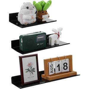 Floating Shelves for Wall Set of 3, Black Metal Wall Shelves for Bathroom 7.8/11.8/15.7 in, Modern Small Adhesive Shelf for Living Room, Bedroom, Office, Kitchen