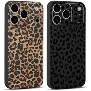 2 Pack for iPhone 17 Pro 6.3'' Cheetah Print Cases, Cute Luxury Leopard Print Pattern Design Cases for Women Men Girls, Fashion Retro Shockproof Anti Scratch Protection Silicone Soft TPU Cover