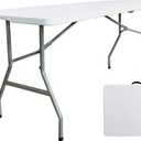 6ft Folding Table - Heavy Duty Plastic Portable Picnic Table with Handle, 330lb Capacity, Indoor Outdoor Utility Table for Parties, Camping, Dining