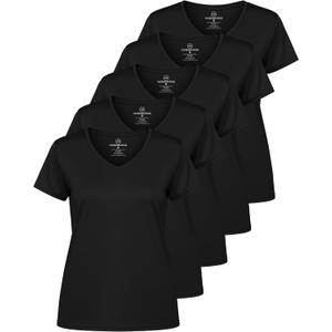 Real Essentials 5 Pack: Women's Dry-Fit Short Sleeve V Neck T Shirt Workout Fitness Yoga Top Tee (Large)