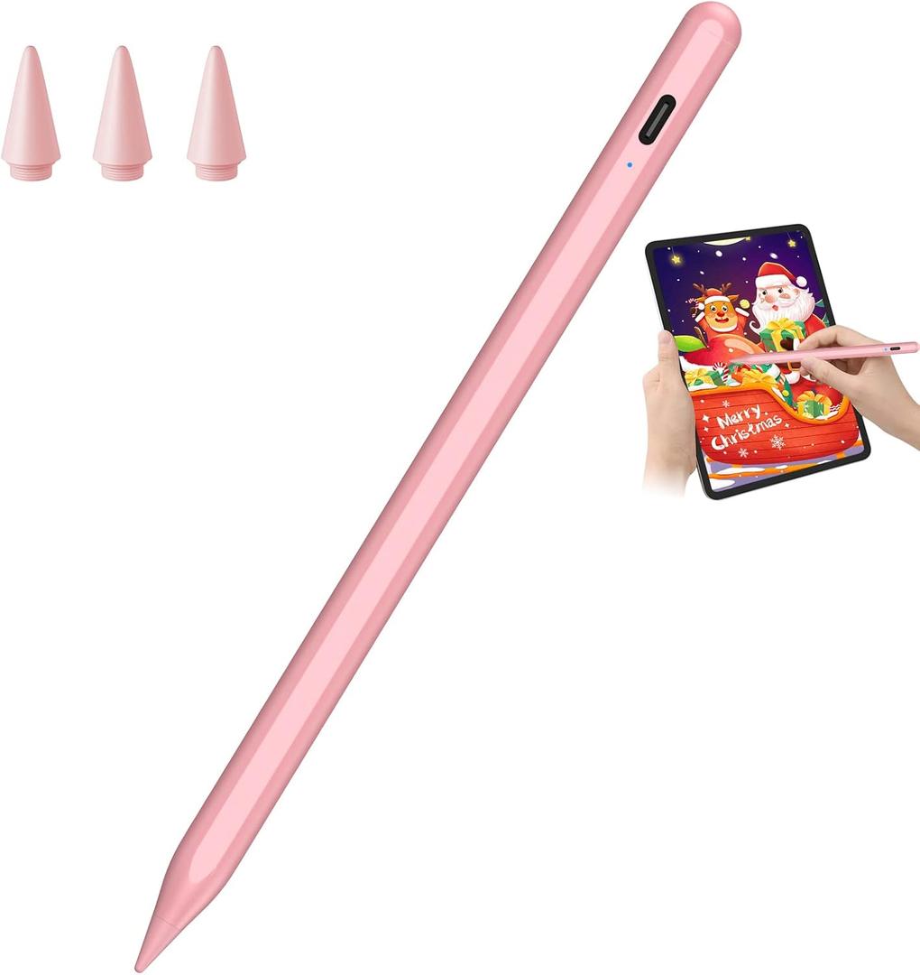 Stylus Pen for iPad 9th&11th Generation - 5X Fast Charge Digital Pen - Compatible with 2018-2025 Apple iPad Pro 11"/12.9"/M4, iPad mini 5-6 Gen, iPad Air 3/4/5/M2/M3-Pink