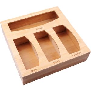 Ziplock Bag Organizer for Kitchen Plastic Bag Storage, Premium Bamboo Organizer, Food Storage Bag Holders for Gallon, Quart, Sandwich and Snack Variety Size Bag