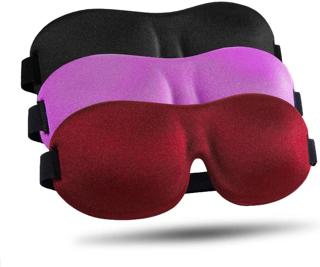 LKY DIGITAL Sleep Mask for Side Sleeper 3 Pack, Blackout 3D Eye Mask for Sleeping, Night Blindfold for Men Women (Purple & Black & Red)