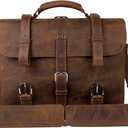 Augus Leather Messenger Bag for Men Briefcase Travel Backpack Shoulder Bag Fit 17'' Laptop