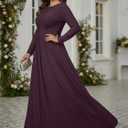 KOH KOH Womens Long Full Sleeve Sleeves Flowy Empire Waist Fall Winter Modest Formal Floor Length Abaya Muslim Bridesmaid Bridal Gown Gowns Maxi Dress Dresses, Sangria Wine, L, 12-14