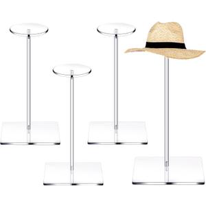 Chunful 4 Sets Acrylic Hat Stand Wig Display Rack Clear Pedestal Stand Baseball Hat Rack Square Round Acrylic Risers for Tabletop Display Watch Jewelry(12 Inch)