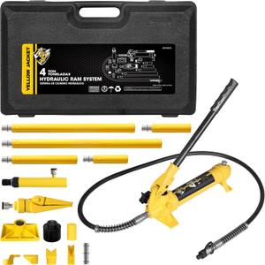 YELLOW JACKET 4 ton Hydraulic Ram Jack Pusher Puller Auto Body Frame Repair Tool Porta Power Kit with Blow Mold Carrying Storage Case for Car Repair,Truck,Farm