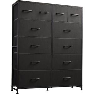 WLIVE Tall Dresser for Bedroom with 12 Drawers, Dressers & Chests of Drawers, Fabric Dresser for Closet, Living Room, Storage Dressers with Storage Drawers, Steel Frame, Wood Top, Charcoal Black