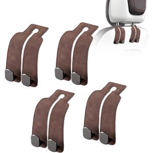 Car Purse Hook Purse Hook for Car Seats Headrest Car Seat Hooks, Heavy Duty Vehicle Organizer for Handbags, Groceries, Purses, Keep Car Tidy (Brown, 4 Pack)
