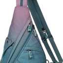 KL928 Canvas Sling Bag - Small Crossbody Backpack Shoulder Casual Daypack Rucksack for Men Women(Large Version) (Canvas-violet+grayishblue)