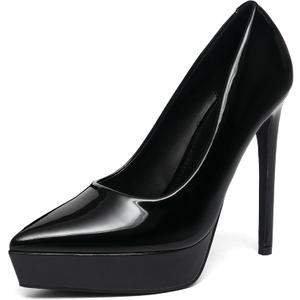 NEWBELLA Women's Platform Pumps Stiletto Heels Pointed Toe Slip On Dress Shoes-High Heels for Wedding, Party Black, Size 6