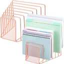 Chivertion 2 Pcs 7 Slot Incline File Sorter Metal Wire Mesh File Racks for Desktop Letter Sorter for Magazine Folder Book Organizer Home Office School Paper Mail Desk Storage Holder (Rose Gold)