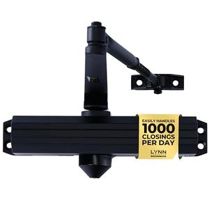 LYNN HARDWARE Medium/Heavy Duty Automatic Door Closer (Matte Black) - Commercial Grade, Contractors Choice, Adjustable Speed & Force, 3 Mounting Options, 3 Hour Fire Rated (DC7016 Model)