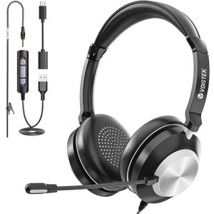 Voistek USB Headset with Microphone for PC - Computer Laptop Headset with Noise Cancelling Mic with Mute & Volume Controls for Home Office Work Online Classes Skype Zoom Team Meetings (40mm speaker - Binaural)