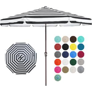 JEAREY 9 FT Patio Umbrella Outdoor, Table Umbrellas Market Umbrella w/Push Button Tilt/Crank, 8 Sturdy Ribs(Black White Striped)