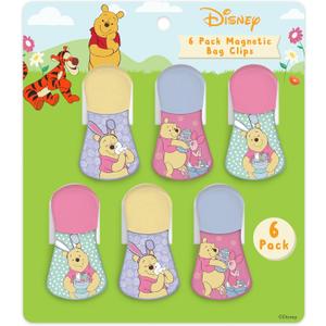 Disney Magnetic Chip Clips  Set of 6 Bag Clips for Food Storage - Mickey, Minnie, Lilo & Stitch, Winnie The Pooh  Durable Airtight Bag Chip Clips for Pantry & Fridge Use (Small, Pooh & Piglet (Easter))