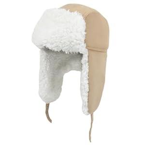 Windproof Suede Trapper Hat Cozy Plush Russian Ushanka Hat with Ear Flaps, for Men & Women Beige