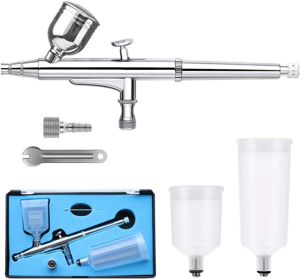 0.3mm Dual Action Airbrush Kit with Three Different Cups(6CC,20CC,40CC) Portable Airbrush Set for Makeup,Commercial Arts,Cake Decoration,Nail Art,Photo Retouching,Model Making and Crafts
