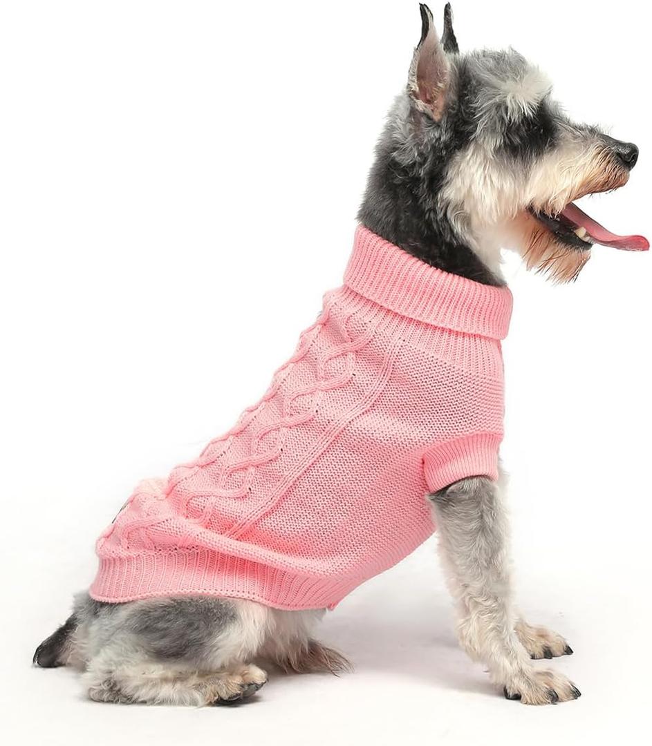Dog Pullover Sweater, Cable Knitwear, Warm Clothes for Chihuahua, Bulldog, Dachshund, Pug, Yorkie, Dog Outfits for Small Dogs Medium Dogs (Pink L)