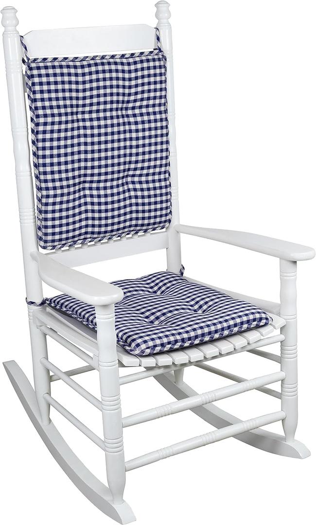 Klear Vu Porch Rocking Chair Cushion Set for Indoor and Outdoor Use, Assembled in the USA, Easy to Clean Stylish Seat and Back Pads with Fabric Ties, 20" x 17" x 2", Gingham Navy