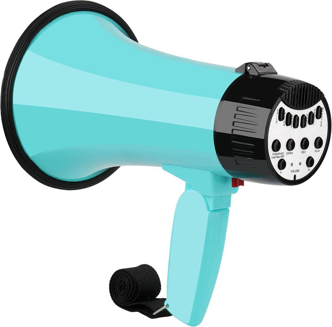 20W Megaphone Bullhorn| Bull Horn Loud Speaker with Bluetooth | Mega Phone Built-in Siren & Whistle Plus Recording funcation | Voice Changer for Adults, Kids, Party Games and Outdoor (Teal)
