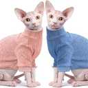 Idepet Sphynx Hairless Cats Sweater Shirt Kitten Soft Puppy Clothes Pullover Cute Cat Pajamas Jumpsuit Cotton Apparel Pet Winter Turtleneck for Cats and Teacup Chihuahua(2 Pack-Blue&Pink,S)