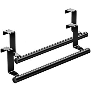 Mosuch Stainless Steel Over Door Towel Rack Bar Holders for Universal Fit on Over Cabinet Cupboard Doors 2 Pack (Black)
