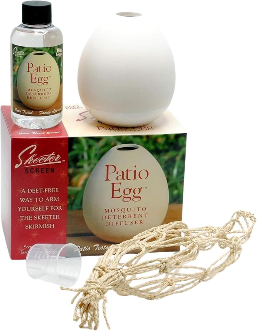 Skeeter Screen Patio Egg Diffuser  Decorative Essential Oil Set with 3-Month Supply  No Flame or Power  Includes Beaker & Netting  Patios, Garages, Stables  Covers Up to 300 Sq Ft Skeeter Screen Patio Egg Diffuser  Decorative Essential Oil Set with 3-Month Supply  No Flame or Power  Includes Beaker & Netting  Patios, Garages, Stables  Covers Up to 300 Sq Ft