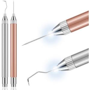 Therwen 2 Pcs LED Weeding Tools for Vinyl with Light Pin Hook Lighted Weeding Pen for Removing Iron on Tiny Vinyl Paper Silhouette Cutting Machines Supply(Rose Gold, Silver)
