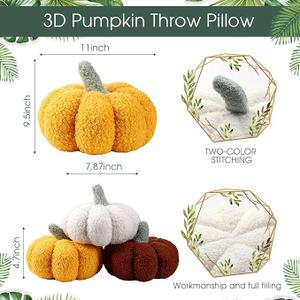 Kajaia 4 Pcs Fall Decor Thanksgiving Pumpkin Throw Pillow Fall Pillow 11 Inches 7 Inches 3D Cushion Thanksgiving Sherpa Plush Fluffy Stuffed for Autumn Christmas Home Sofa(Yellow)