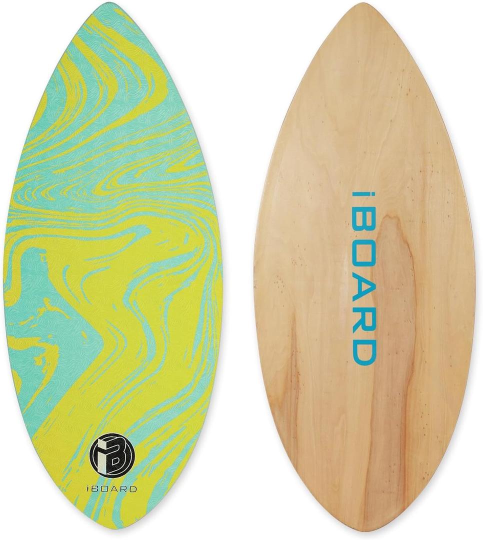 36 Skipper Skimboard with High Gloss Coat Wooden Skim Boards for Beginners, Teenagers and Adults Beach Skimboard 3 Color Traction Pad to Choose, Yellow