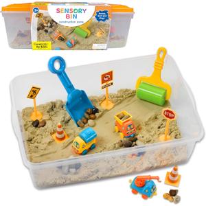 Creativity for Kids Sensory Bin: Construction Zone Playset - Preschool Learning Activities, Excavator Toys for Boys Ages 3-5+, Outdoor Toys and Gifts for Kids