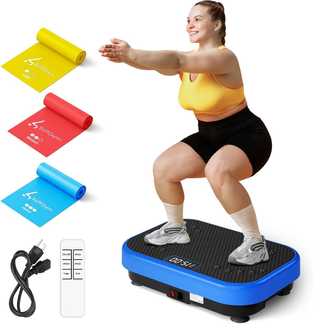 Vibration Plate Exercise Machine for Lymphatic Drainage,Softgym Power Vibrate Stand Shake Board 400 Lbs Capacity Whole Body Workout Waver with Fitness Resistance Bands Weight Loss Gifts for Women Men