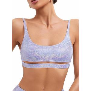 Sparkly Rave Top for Women - Festival Glitter Crop Tank Tops Sexy Underboob Bra EDM Concert Holographic Outfits (Purple, Medium)