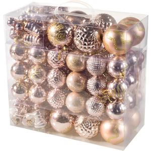 Rose Gold Christmas Ball Ornaments - 116Pc Shatterproof Hanging Decoration Set with Gift Box, Assorted Baubles for Xmas Tree/Home/Wedding/Party/Holiday